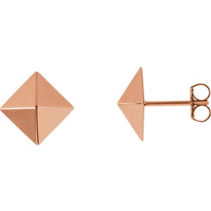 FB Jewels 14K Rose Gold Pair Polished Pyramid Earrings With Backs 